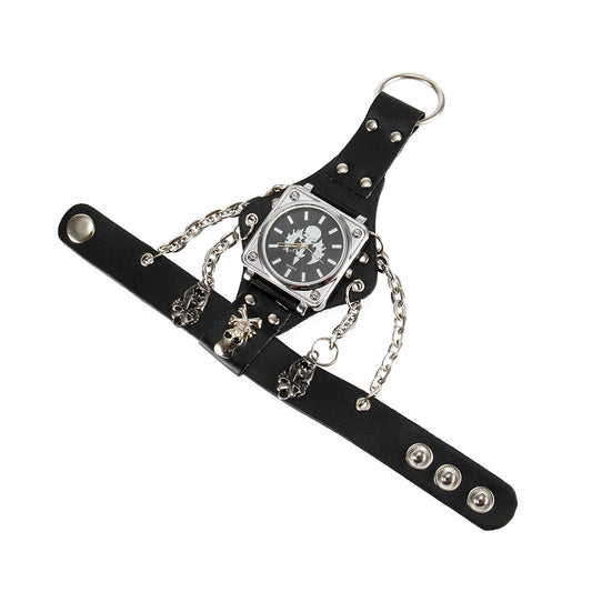 Gailis Punk Quartz 3 Strap Black Leather Unisex Wrist Watch Ring Chain Connection-Free Item Online