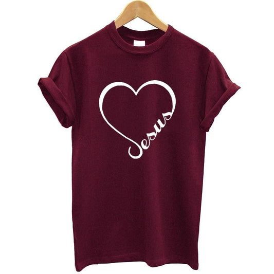 Love Heart Jesus Faith T Shirt-women tops-Free Item Online