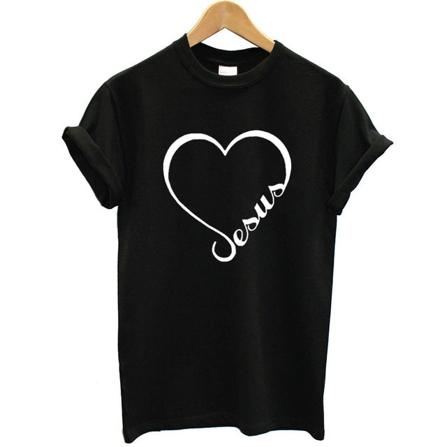 Love Heart Jesus Faith T Shirt-women tops-G189-Black-L-Free Item Online