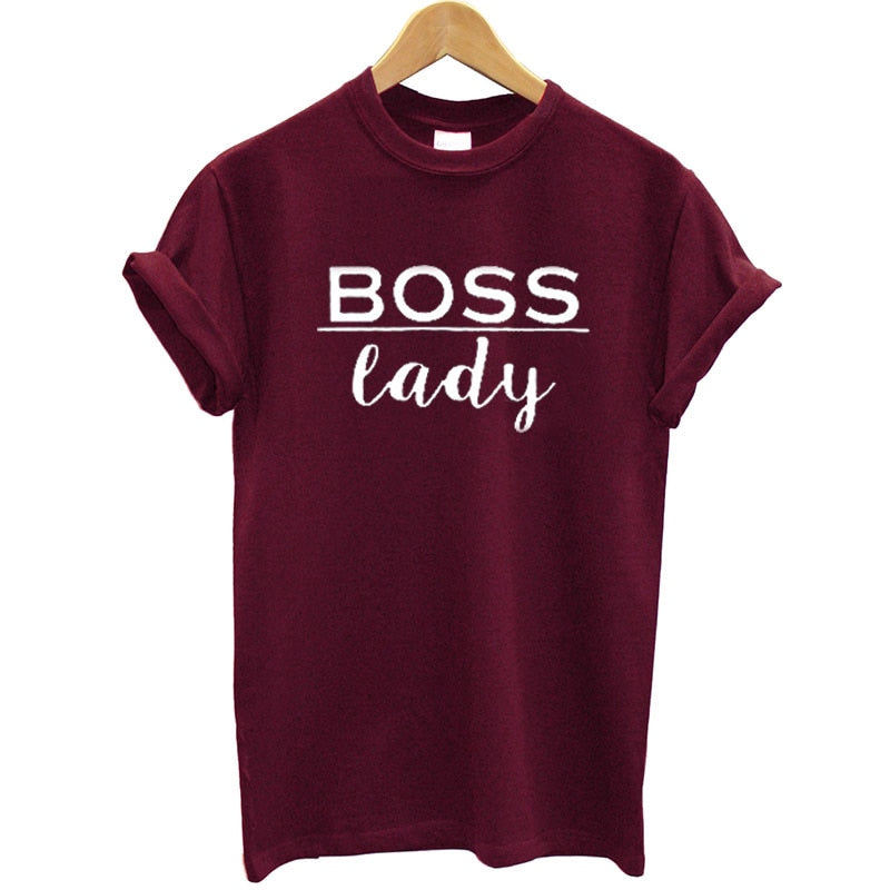Boss Lady T Shirt Cotton Short Sleeves O-neck Loose Fit-women tops-Free Item Online