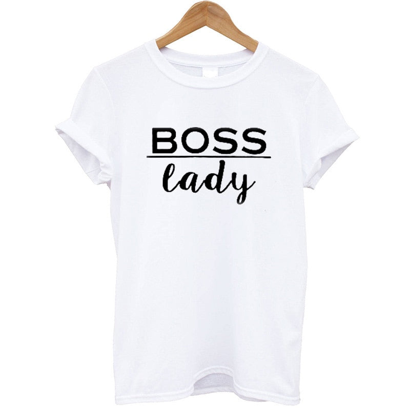 Boss Lady T Shirt Cotton Short Sleeves O-neck Loose Fit-women tops-Free Item Online