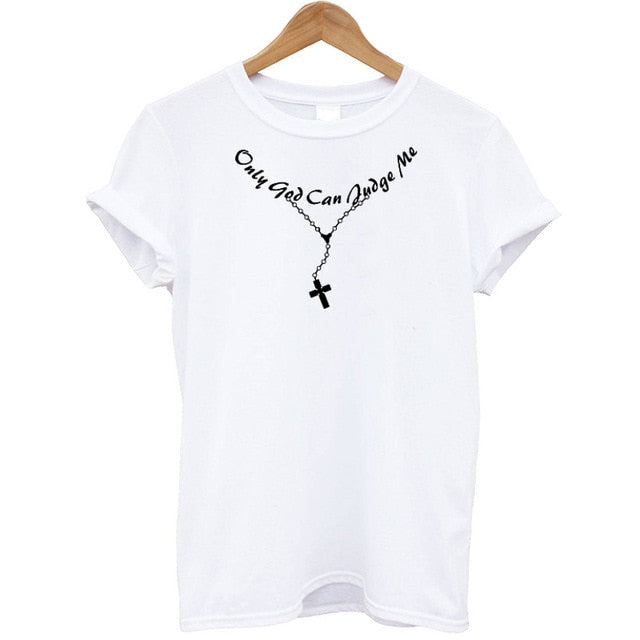 Only God Can Judge Me Print Cross T Shirt Women-christan top-Free Item Online-G319-White-L-Free Item Online