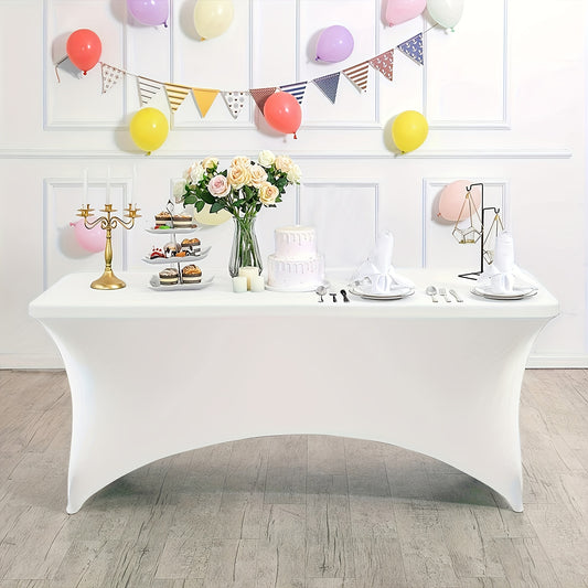 8pcs/pack Of Heavy-Weight Rectangular 4ft Elastic Knit Table Covers In Black And White - Suitable for Birthdays, Weddings, Banquets, Valentine's Day, Women's Day, Easter Decorations - Machine Washable, Limited Time Offer, Bes