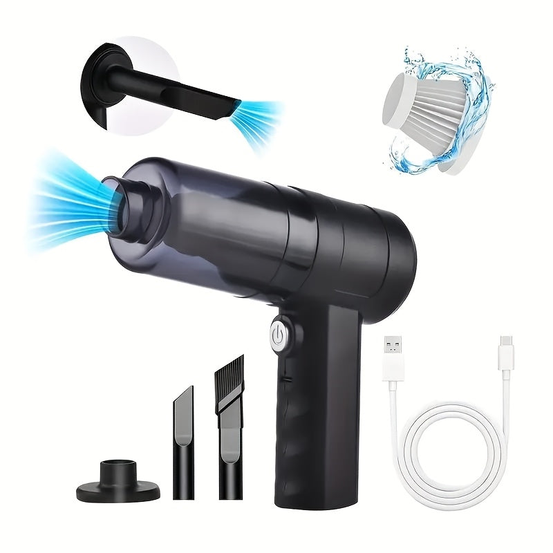 1pc Cordless Handheld Vacuum Cleaner - Portable Blow and Suction with Side Brushes, Anti-Tangling Hair, Low Noise 40dB, 3KPa Suction, for Car, Keyboard, Laptop, Office Dust, with Crevice Tool, Without Battery
