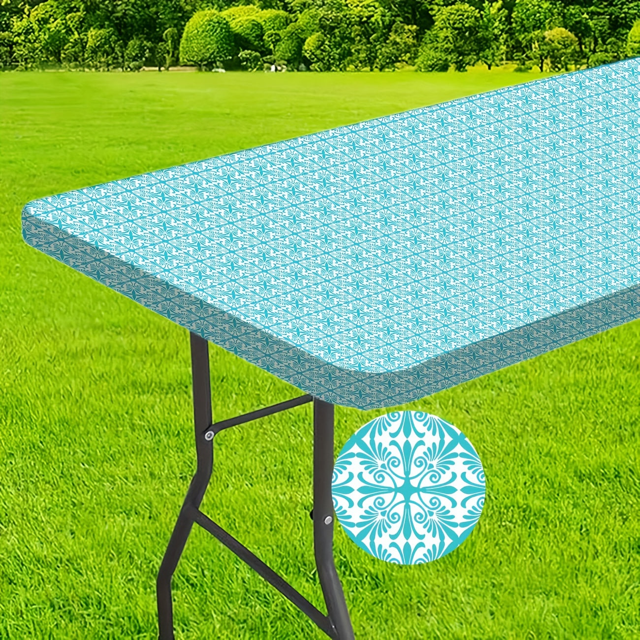 Washable 6-foot Outdoor Tablecloth With Elastic Edges - Perfect For Camping, Picnics And Garden Parties - Durable Polyester