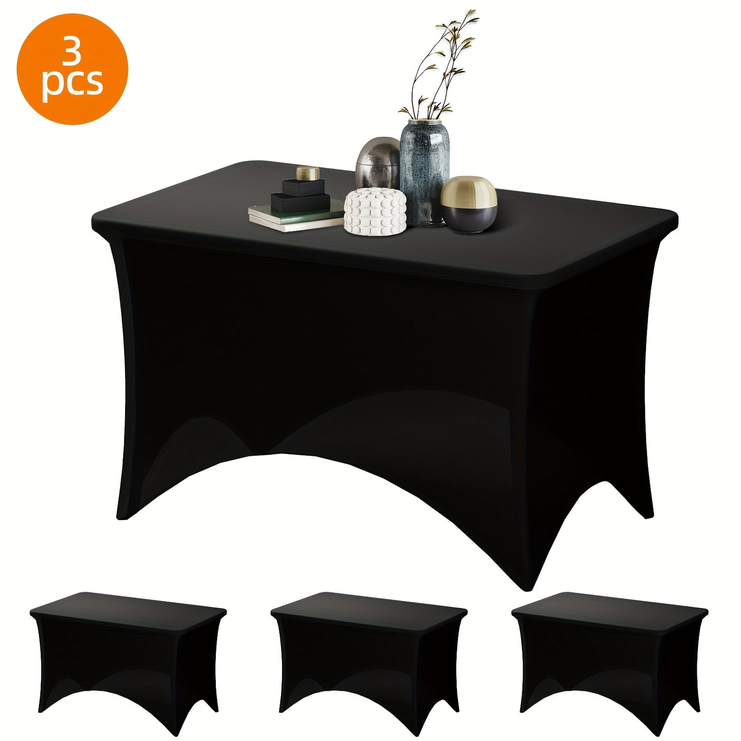 TOMNK 3pcs Black/white Table Cloths Rectangle 4ft/6ft/8ft, Tablecloths Rectangular Stretch Spandex Fitted Table Covers, Trade Shows, Banquet, Weddings, Buffet, Graduation Decorations