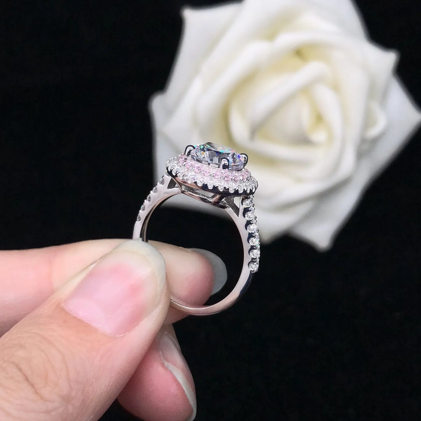 14K White Gold AU585 Moissanite Double Ring