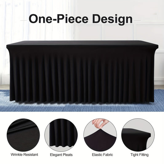 1pc, Tablecloth, Rectangle Table Skirts, Polyester Fitted Table Covers, Solid Color Table Cloth For Party, Banquet, Wrinkle Resistant Spandex Table Cover, Party Supplies