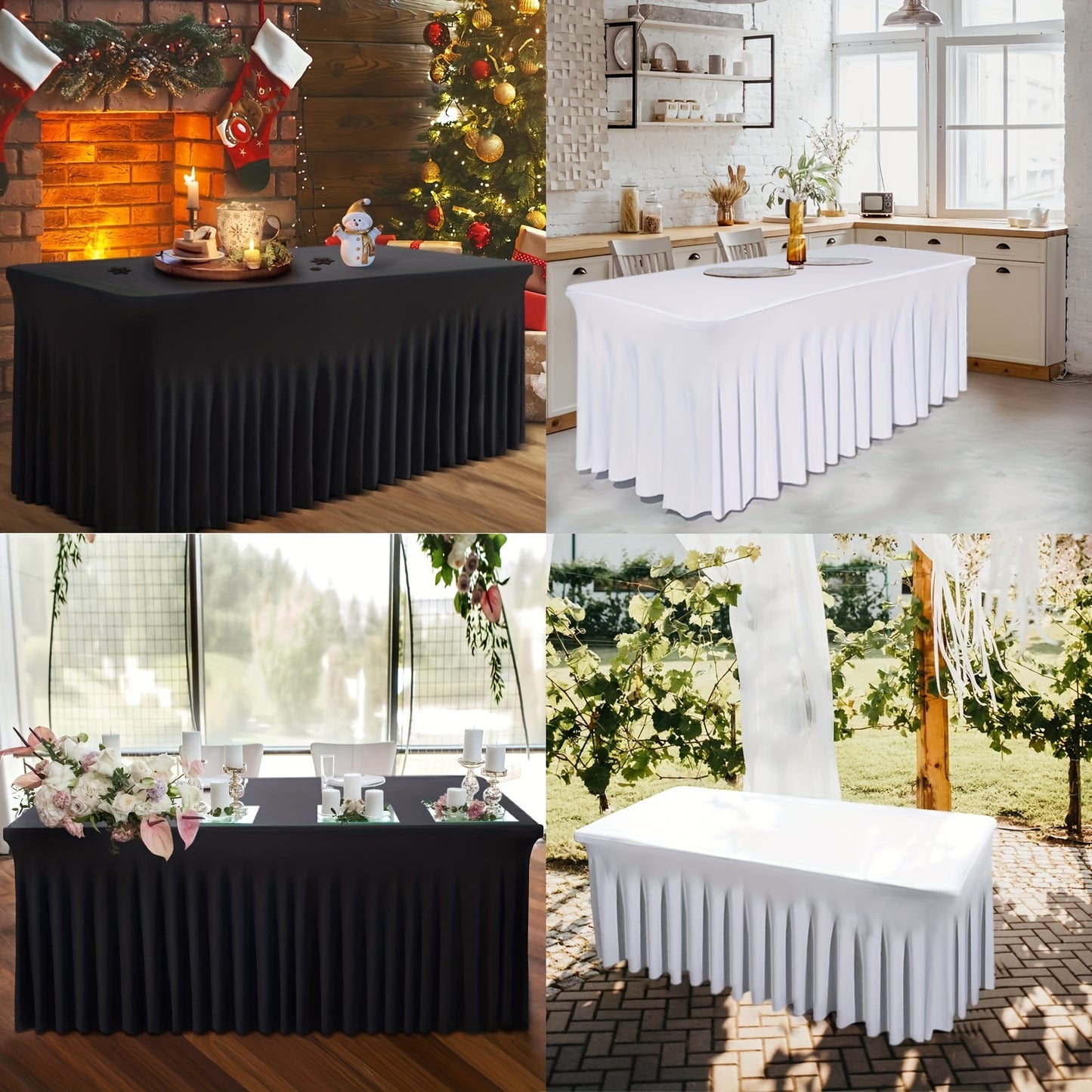 1pc, Tablecloth, Rectangle Table Skirts, Polyester Fitted Table Covers, Solid Color Table Cloth For Party, Banquet, Wrinkle Resistant Spandex Table Cover, Party Supplies