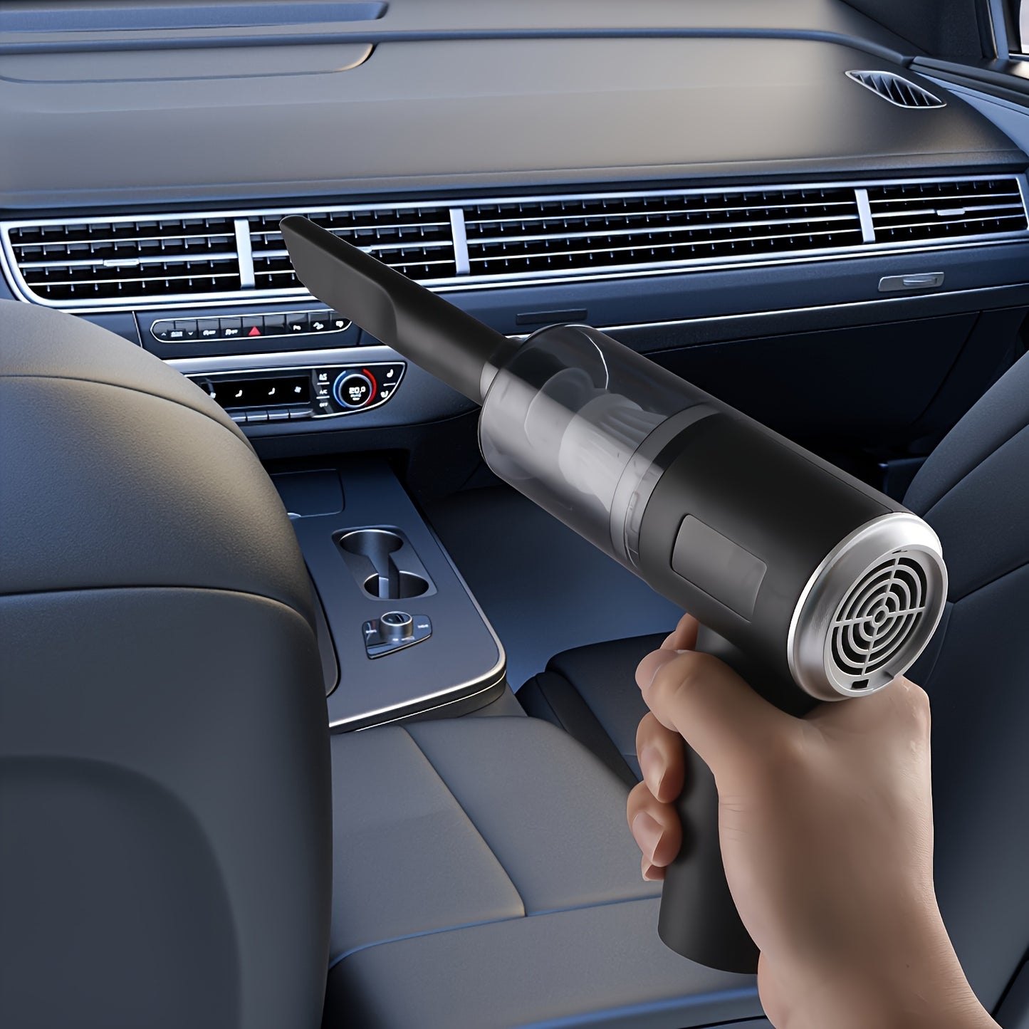 1pc Cordless Handheld Vacuum Cleaner - Portable Blow and Suction with Side Brushes, Anti-Tangling Hair, Low Noise 40dB, 3KPa Suction, for Car, Keyboard, Laptop, Office Dust, with Crevice Tool, Without Battery