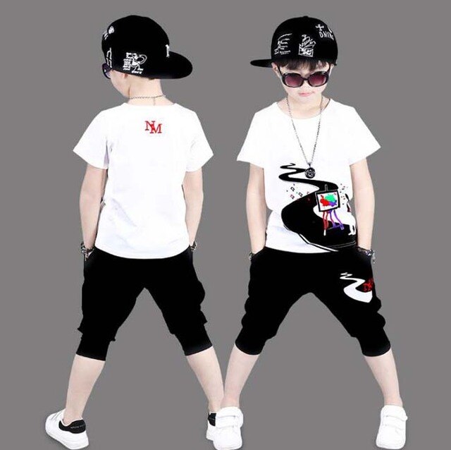 2 Pieces Suit Kids Boys Clothing Sets Hip-hop Summer Outfits