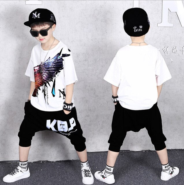 2 Pieces Suit Kids Boys Clothing Sets Hip-hop Summer Outfits