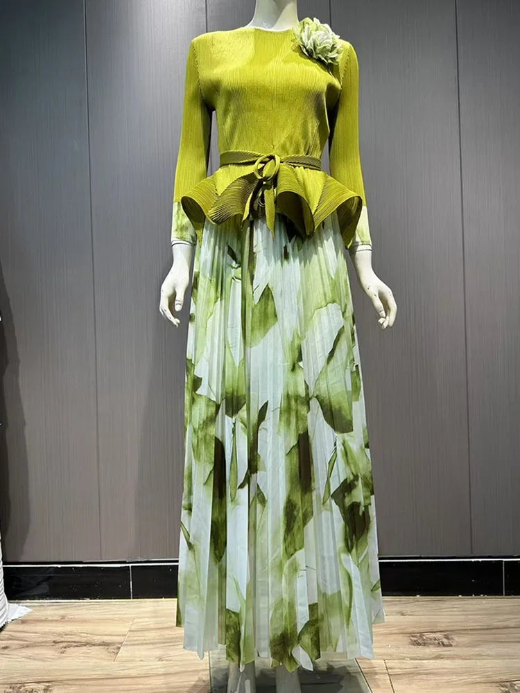 Ruffled Pleated A-line Skirt with Top