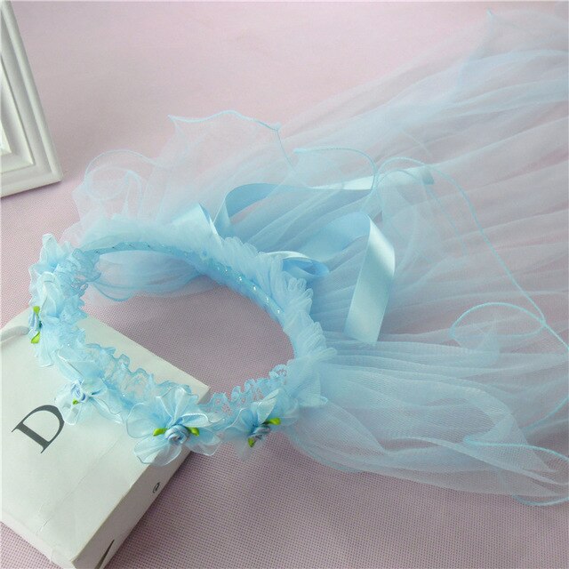 Little Princess Hairband Double Layers Tulle Bridal Veils Wreath Headband