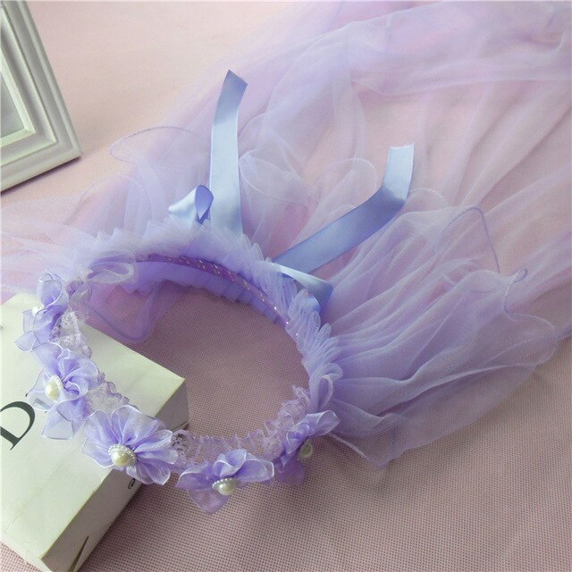 Little Princess Hairband Double Layers Tulle Bridal Veils Wreath Headband