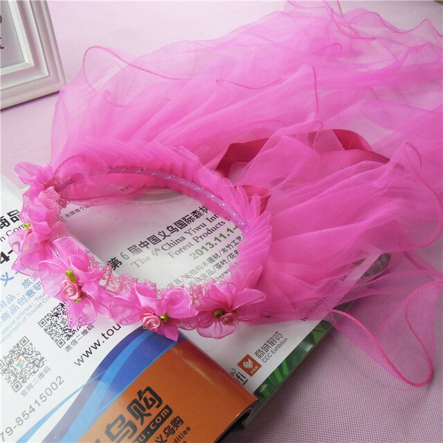 Little Princess Hairband Double Layers Tulle Bridal Veils Wreath Headband