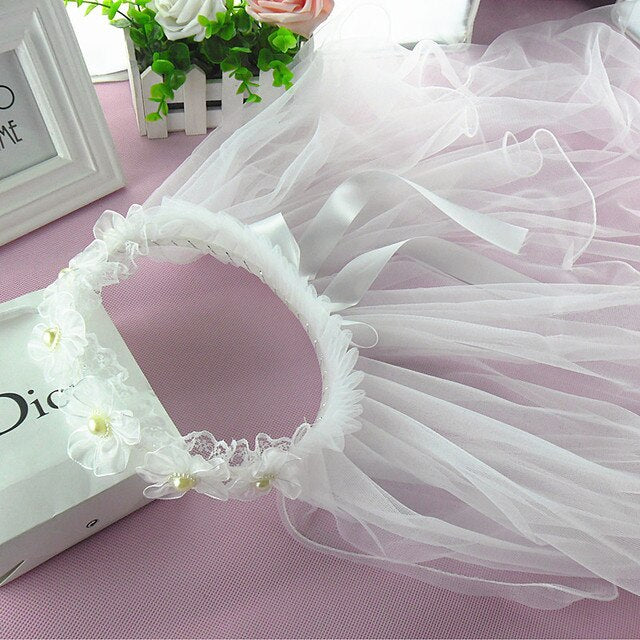 Little Princess Hairband Double Layers Tulle Bridal Veils Wreath Headband