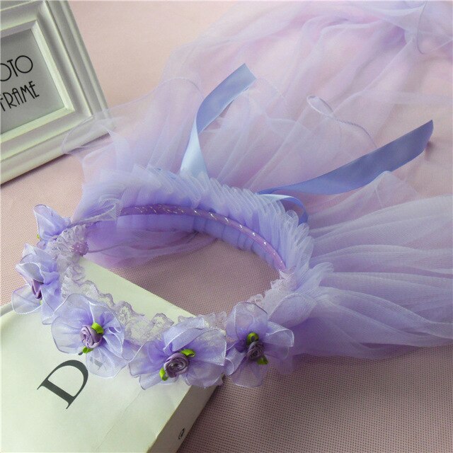 Little Princess Hairband Double Layers Tulle Bridal Veils Wreath Headband