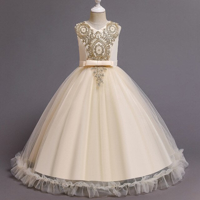 Princess Lace Dress Kids Long  Formal Ball Gown