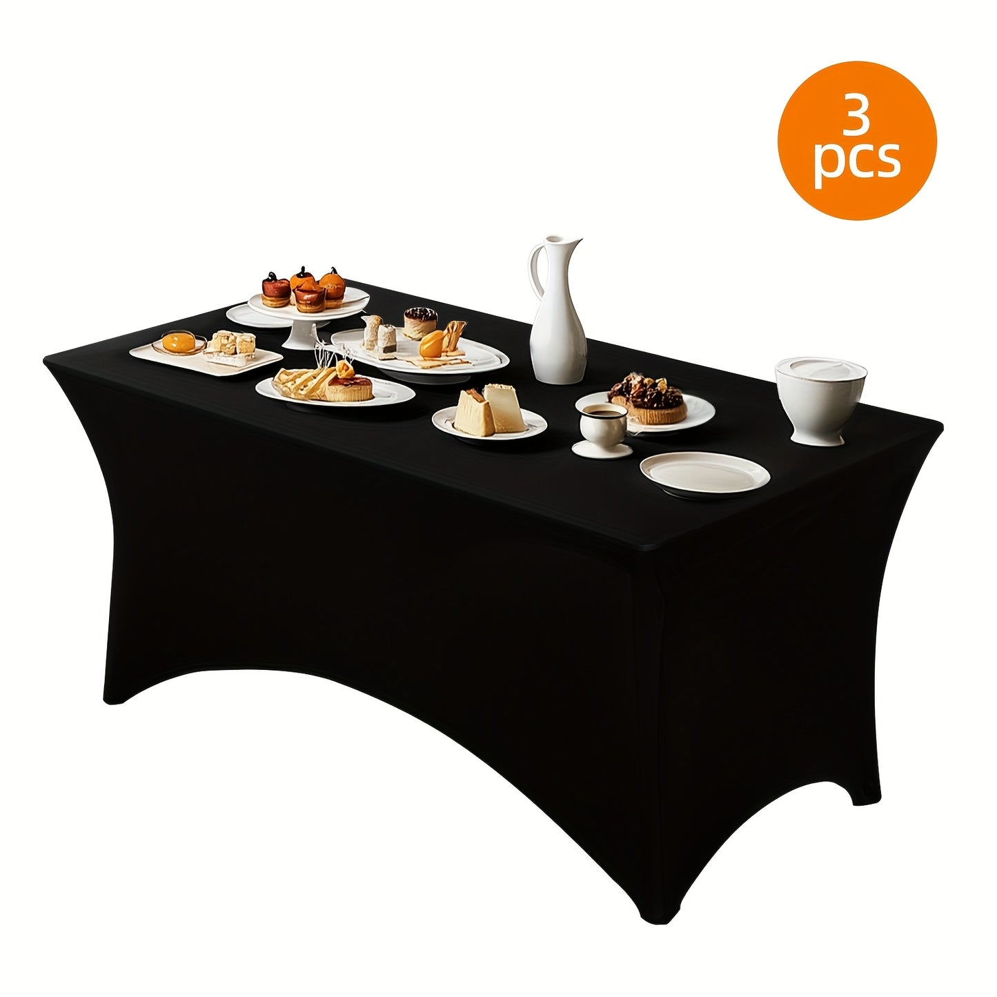 TOMNK 3pcs Black/white Table Cloths Rectangle 4ft/6ft/8ft, Tablecloths Rectangular Stretch Spandex Fitted Table Covers, Trade Shows, Banquet, Weddings, Buffet, Graduation Decorations