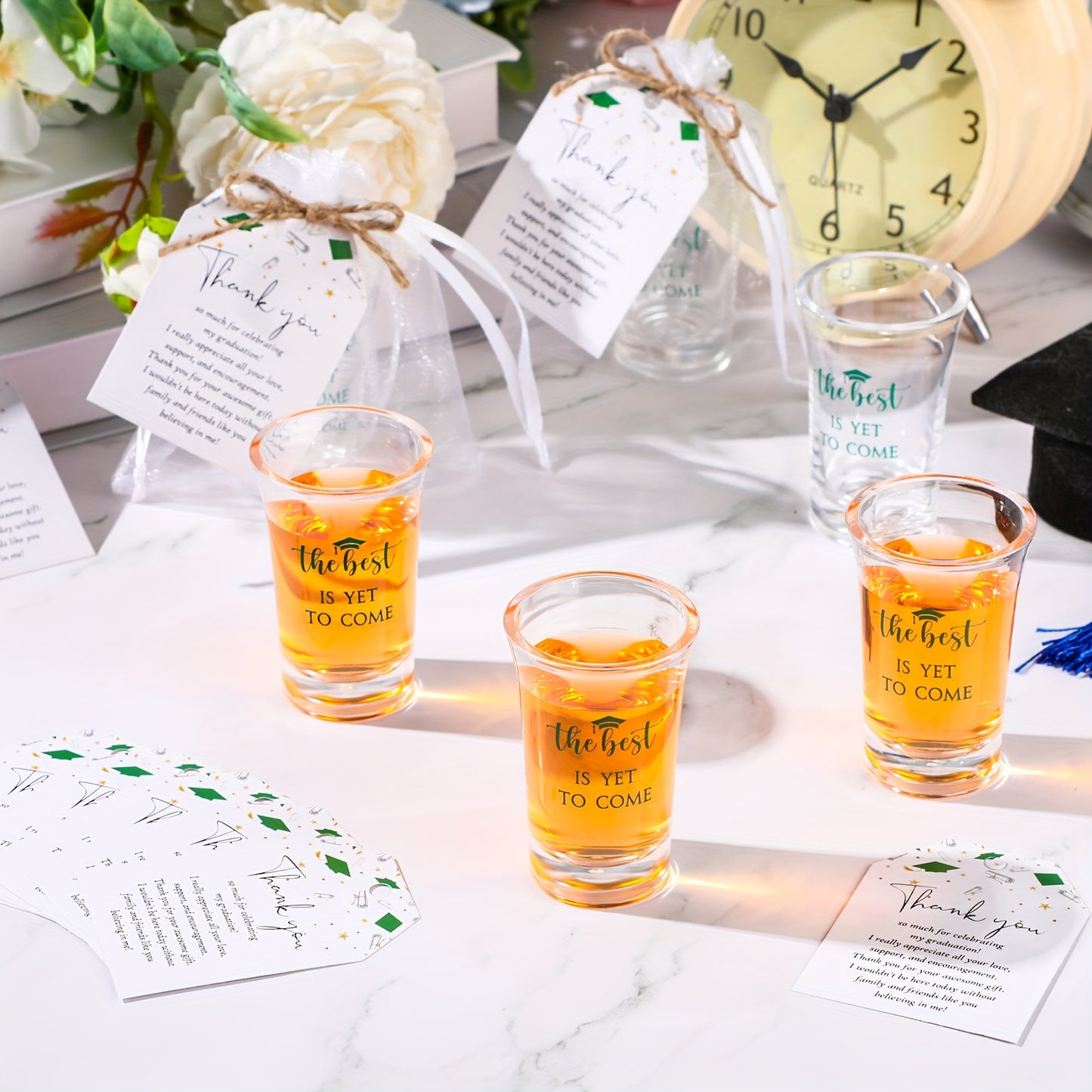 25 Set Graduation Gifts Party Packs Class of 2025 the Best Is Yet to Come Acrylic Shot Glasses with Thank You Cards and Organza Bags for High School College Grad Guests Souvenir Gifts (Green)