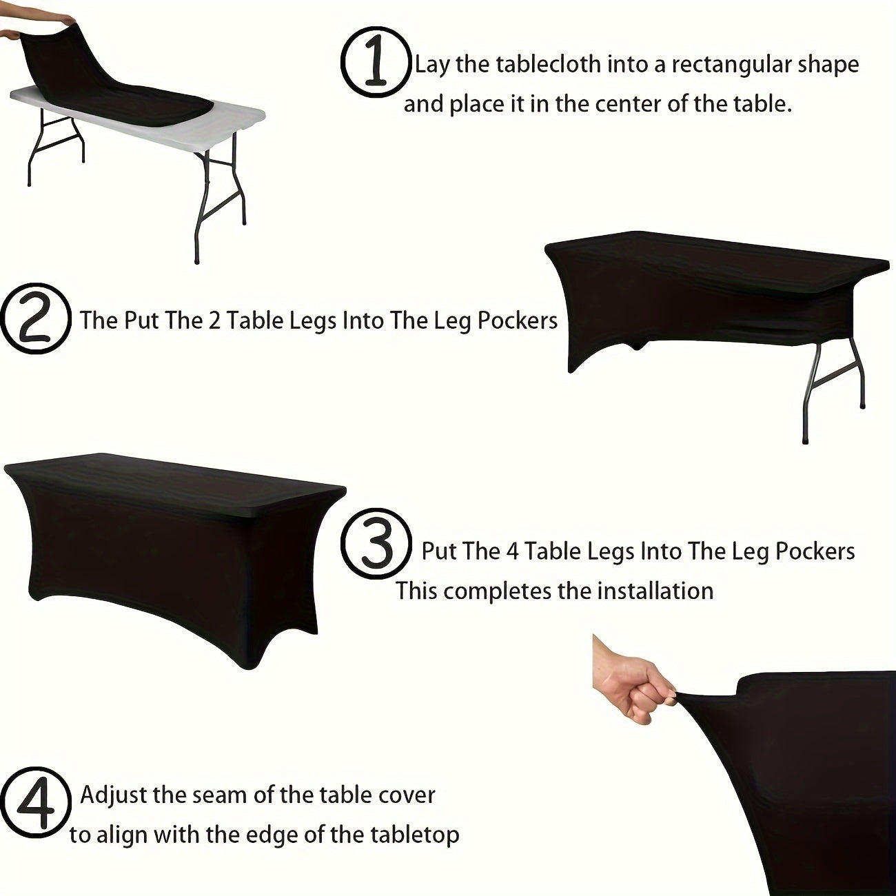16pcs/Pack Of Rectangular 6ft Elastic Knit Fabric Table Covers, Black Color, Suitable for Decorating Dining Tables In Kitchens, Outdoor Events, Valentine's Day, Women's Day, Easter, Anti-wrinkle And Easy-to-clean Table Cover,