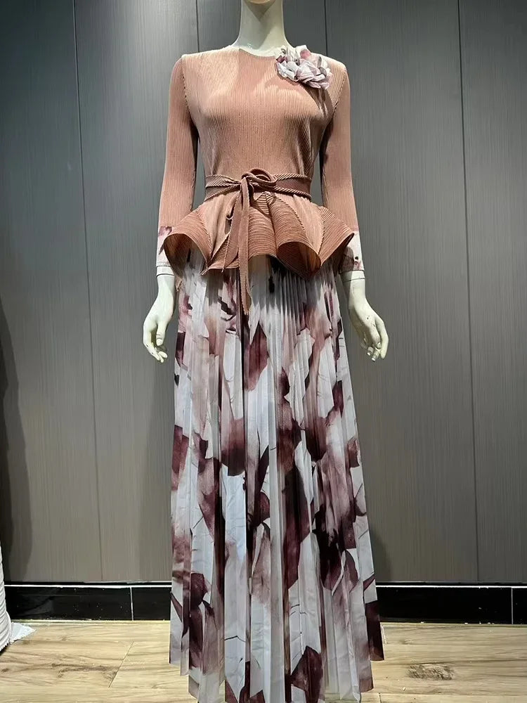 Ruffled Pleated A-line Skirt with Top