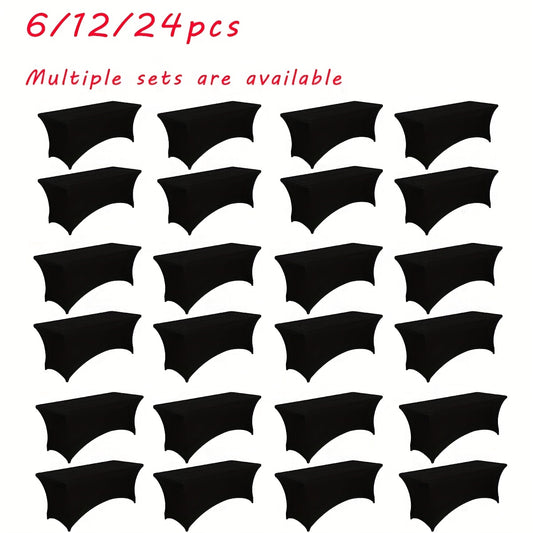 6/12/24pcs 6 Feet Stretch Spandex Tablecloth For Rectangular Tables - Elastic Tablecloth For Folding Tables, Wrinkle Resistant, Durable Tabletop Protector For Parties, Weddings, Banquets & Events (Black & White)
