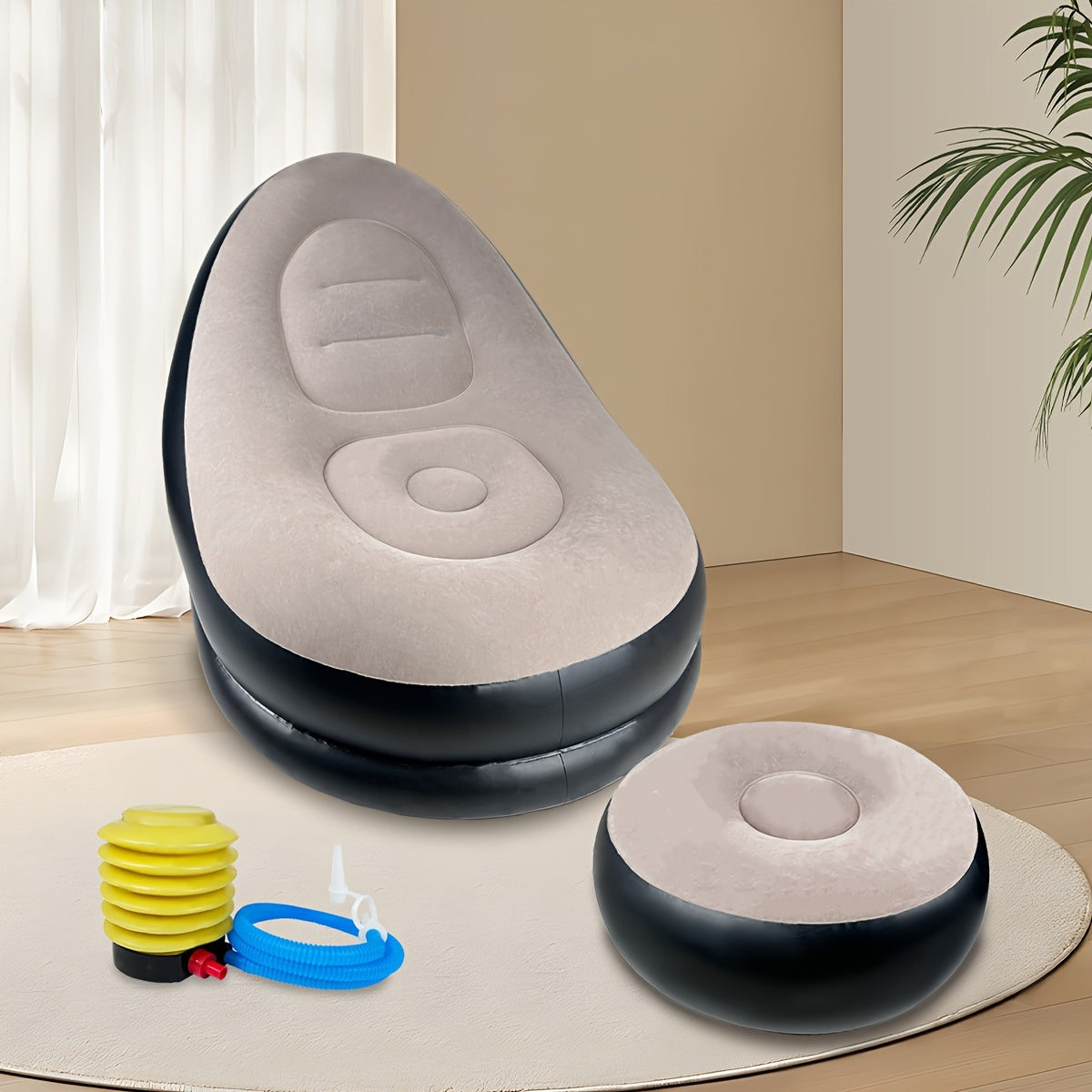 Folding Portable Lazy Sofa Chair - Reclining Flocking Air Couch With Foot Stool For Ultimate Relaxation - Perfect For Indoor Living Room, Gaming, Bedroom, Office, Balcony, Outdoor Travel, And Camping Adventures