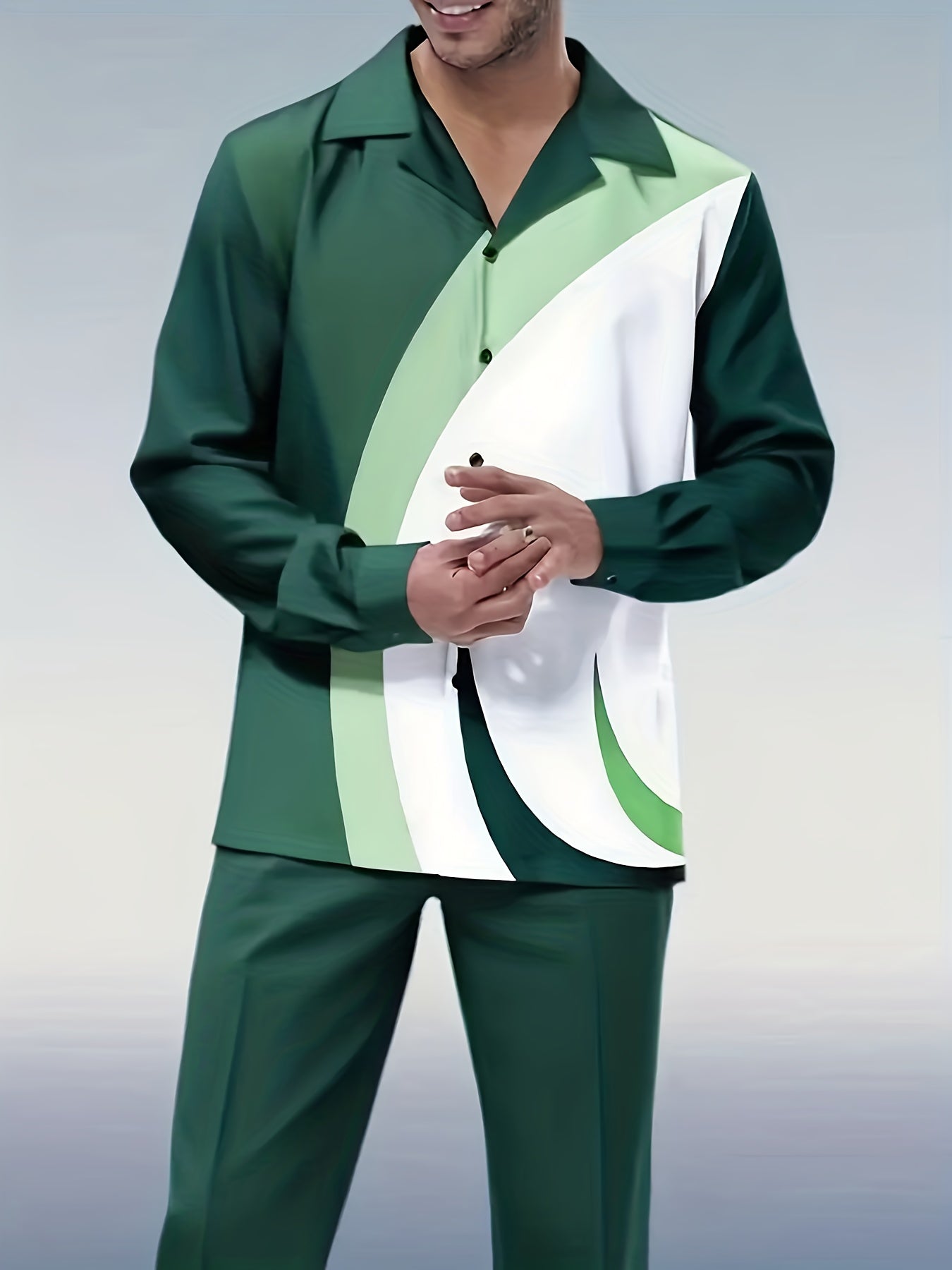 Louis Couture Men's Long-Sleeved Lapel Shirt and Trousers Suit