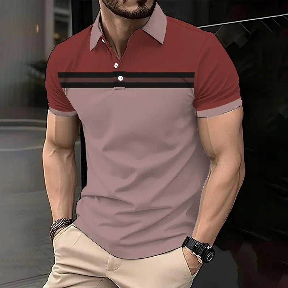 Men's 3D Printed Striped Polo Shirt