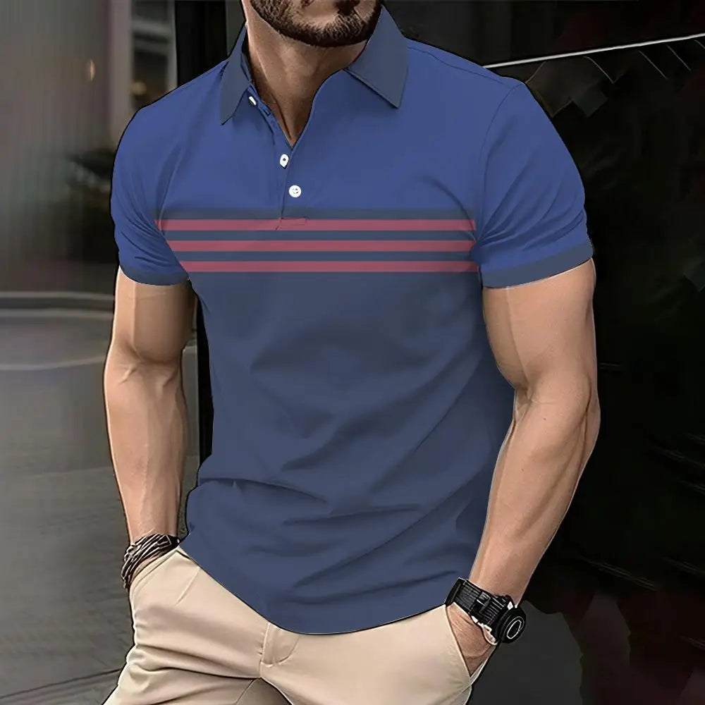 Men's 3D Printed Striped Polo Shirt