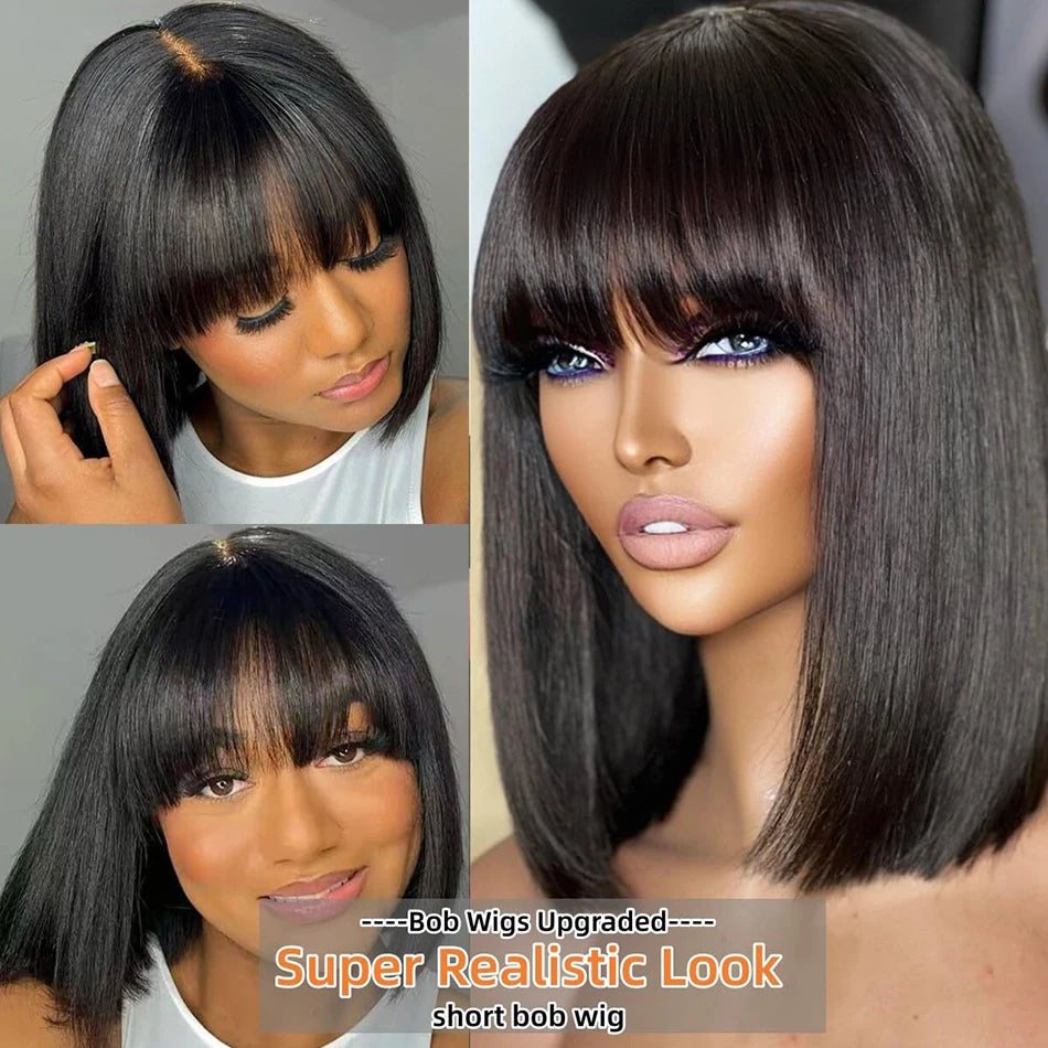 Bone Straight Human Hair Wig with Bangs