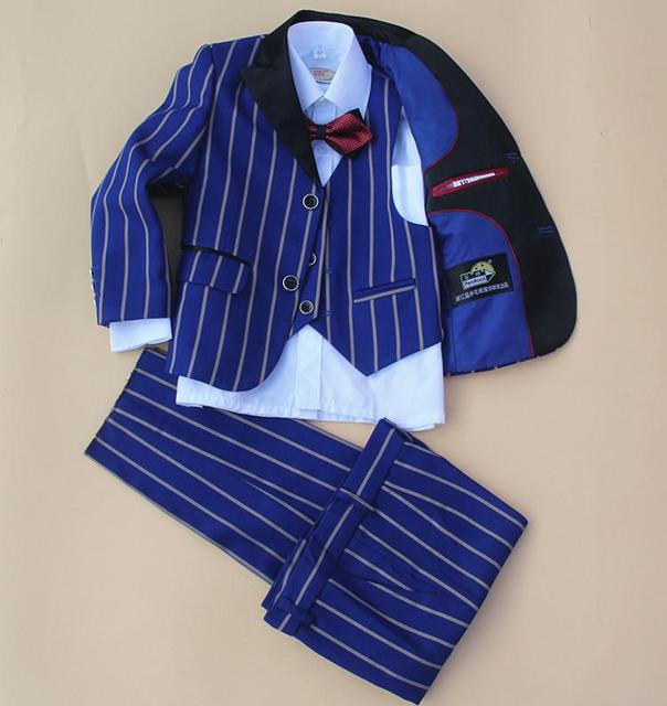 4 Pieces set  jacket+vest+pants +bow tie Children Formal Suit Jacket Wedding boys Dress Suit Stripe jacket size 2years-12 years