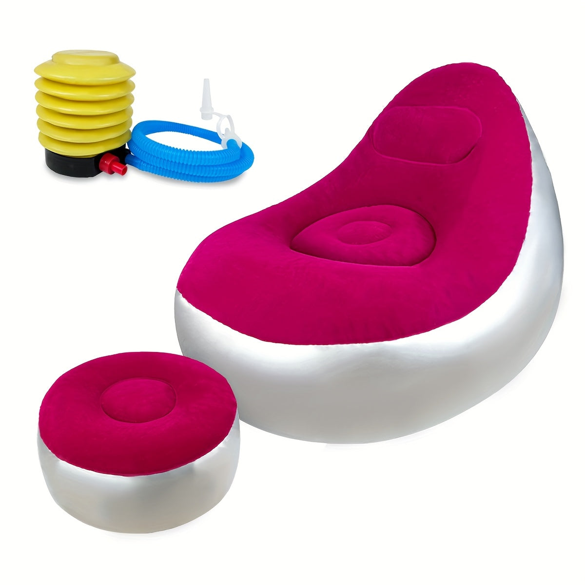 Folding Portable Lazy Sofa Chair - Reclining Flocking Air Couch With Foot Stool For Ultimate Relaxation - Perfect For Indoor Living Room, Gaming, Bedroom, Office, Balcony, Outdoor Travel, And Camping Adventures