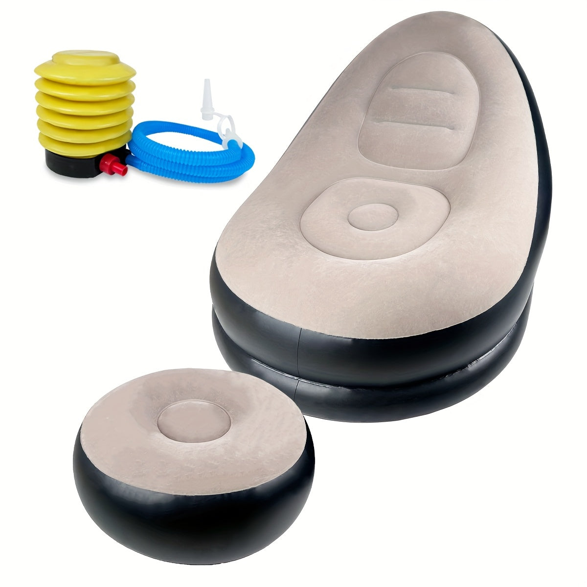 Folding Portable Lazy Sofa Chair - Reclining Flocking Air Couch With Foot Stool For Ultimate Relaxation - Perfect For Indoor Living Room, Gaming, Bedroom, Office, Balcony, Outdoor Travel, And Camping Adventures