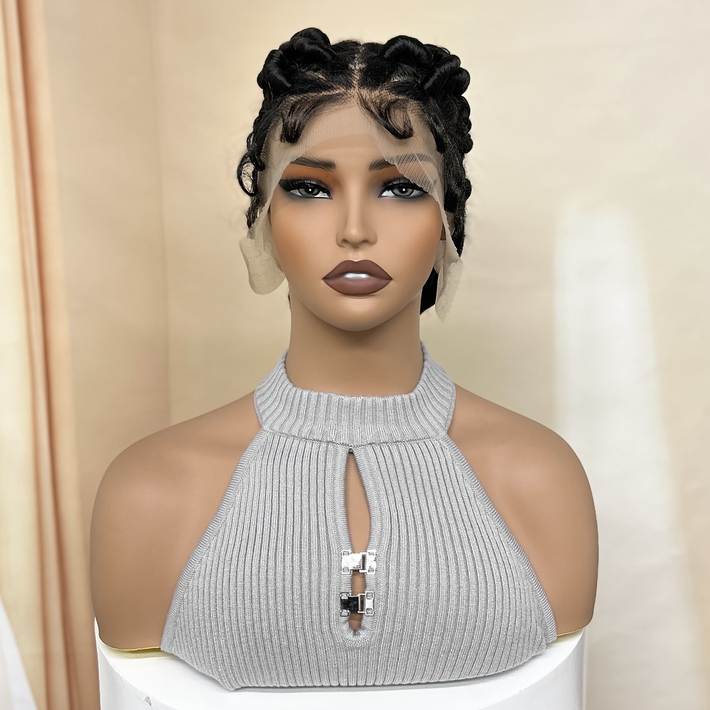 Freesia Beauty Elegant Full Lace Synthetic Wig for Women - High-Density 180%, Heat Resistant Up to 356°F, Versatile Black Braided Style with Natural Look & Fullness, Suitable for All Ethnicities, Heat Resistant Lace Front Wi