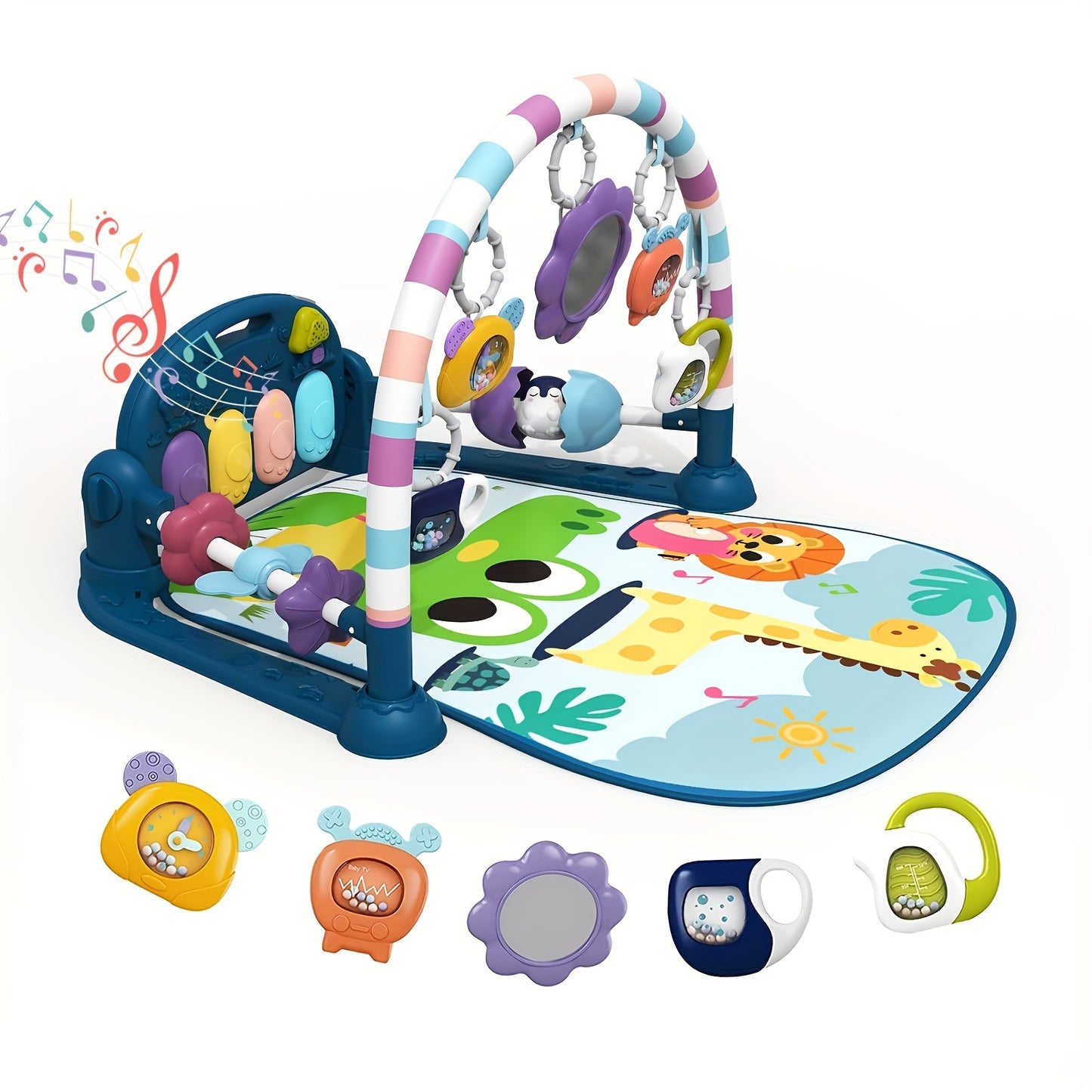 Baby Play Mat Baby Gym, Funny Play Piano Tummy Time Baby Activity Gym Mat With 5 Infant Learning Sensory Baby Toys, Music And Lights Boy & Girl Gifts For Newborn Baby 0 To 3 6 9 12 Months