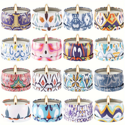 16 Pack Victoria  style Scented Candle Gift Set Women's Scented Candle Home Natural Decorative Soy Wax Candle Tin Can Portable Travel Candle Yoga Mother's Day Valentine's Day Birthday Gift suit for father's day.