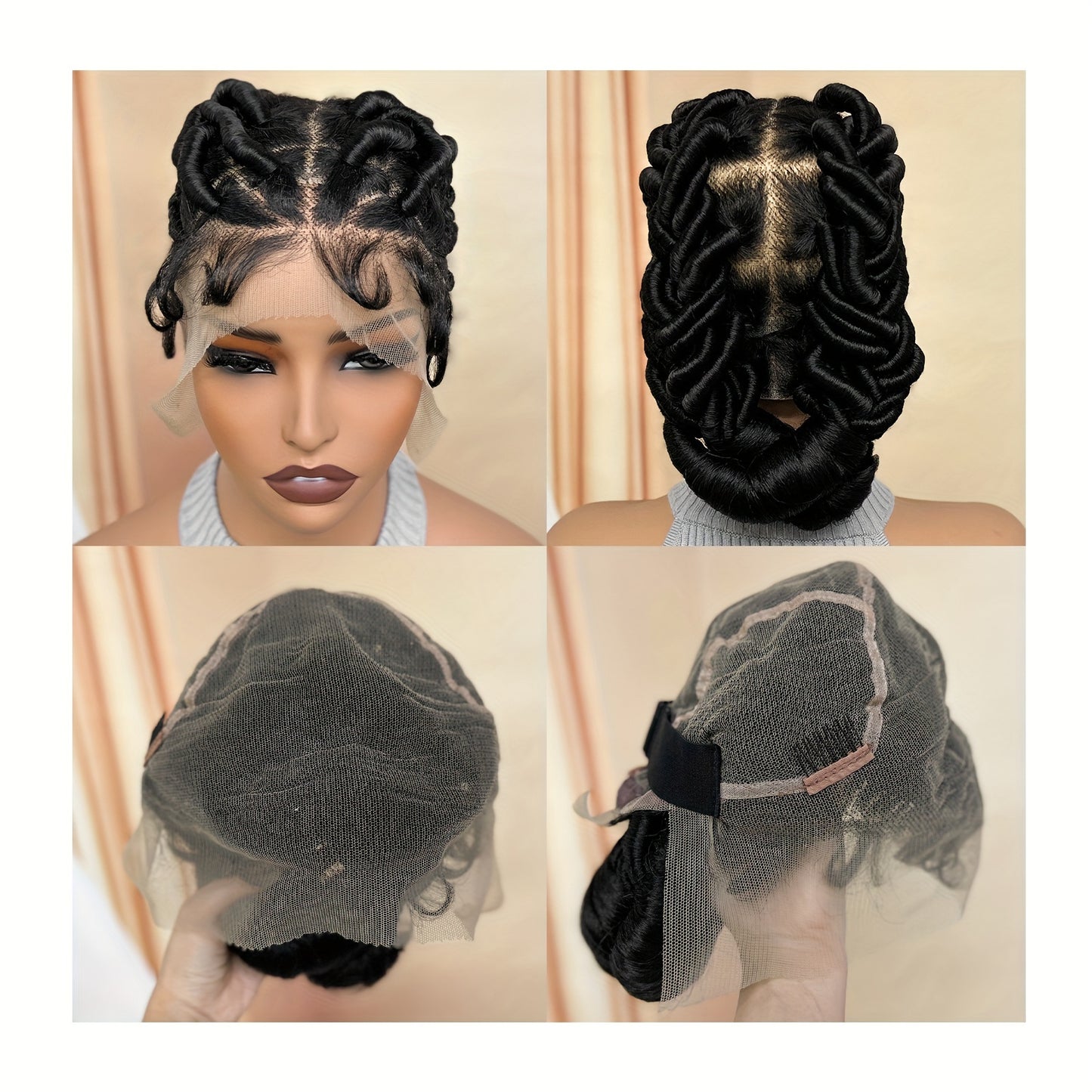 Freesia Beauty Elegant Full Lace Synthetic Wig for Women - High-Density 180%, Heat Resistant Up to 356°F, Versatile Black Braided Style with Natural Look & Fullness, Suitable for All Ethnicities, Heat Resistant Lace Front Wi