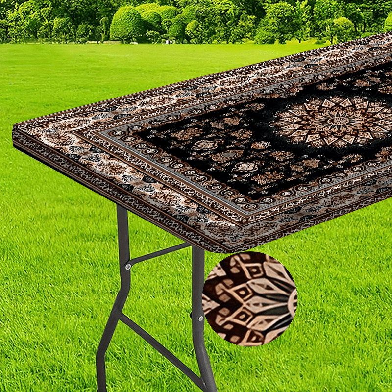 1pc, Elastic Edge Tablecloth, [Luxurious Design] European Pattern Tablecloth - High-end Home Decoration, Enhances the Aesthetics of the Dining Table, Outdoor Set, Picnic Accessories, Can be Used Indoors and Outdoors.