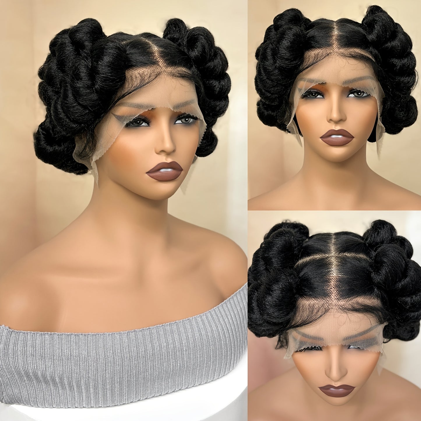 Freesia Beauty Elegant Full Lace Synthetic Wig for Women - High-Density 180%, Heat Resistant Up to 356°F, Versatile Black Braided Style with Natural Look & Fullness, Suitable for All Ethnicities, Heat Resistant Lace Front Wi