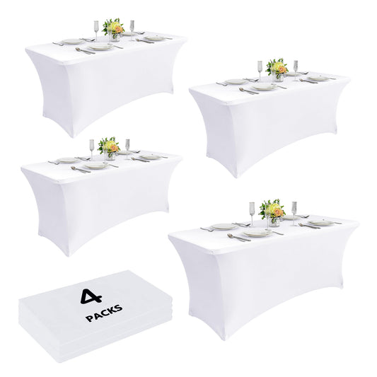 4/12pcs Spandex Stretch Tablecloths, Rectangular Fitted Covers for Parties, Weddings, Events & Trade Shows – Solid Colors, Wrinkle-Resistant & Easy Fit