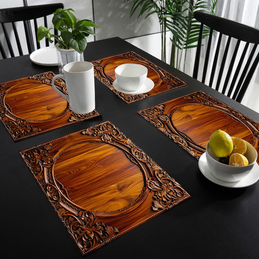 4/6pcs Vintage Floral Carved Linen Placemats Set, Rectangular Hand Wash Only Table Mats, Linen for Dining Room, Kitchen Decor, Heat Resistant,, Suitable for Home, Coffee Shops, Wedding, Party Decoration, Linen Material