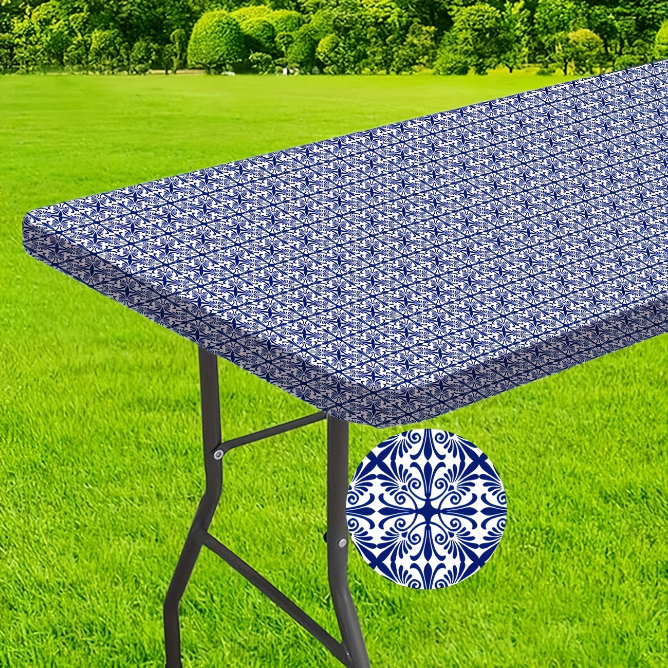 Washable 6-foot Outdoor Tablecloth With Elastic Edges - Perfect For Camping, Picnics And Garden Parties - Durable Polyester