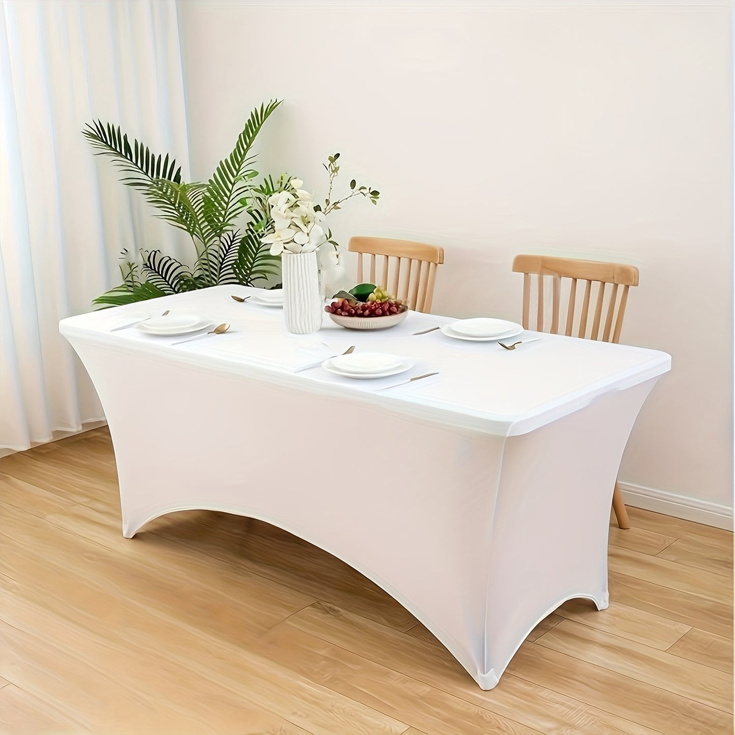 16pcs rectangular 6-foot elastic knitted table cover white suitable for kitchen parties, birthdays, buffets, Valentine's Day, Women's Day, Easter, easy to install, lay out, big promotion, Table Decorations