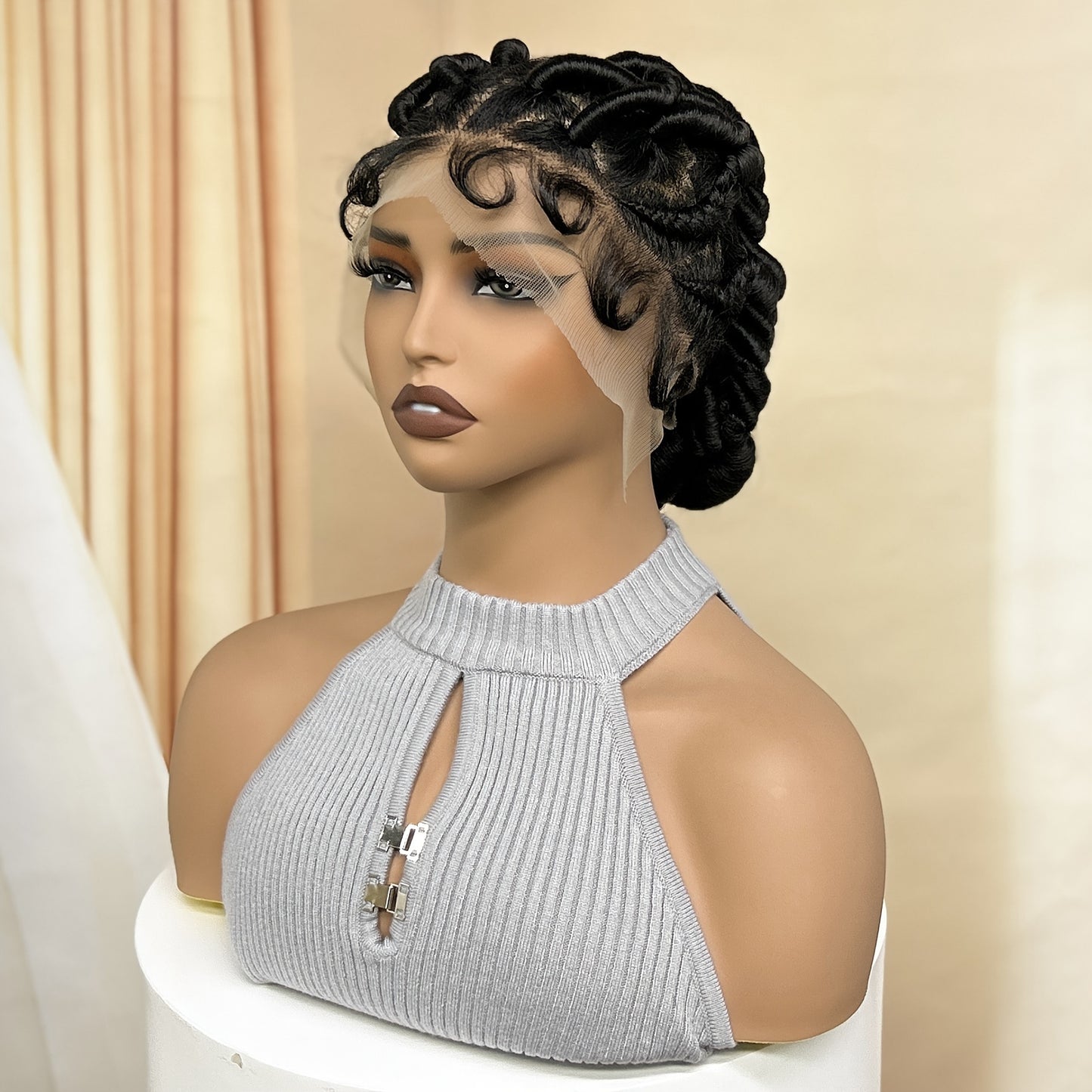 Freesia Beauty Elegant Full Lace Synthetic Wig for Women - High-Density 180%, Heat Resistant Up to 356°F, Versatile Black Braided Style with Natural Look & Fullness, Suitable for All Ethnicities, Heat Resistant Lace Front Wi