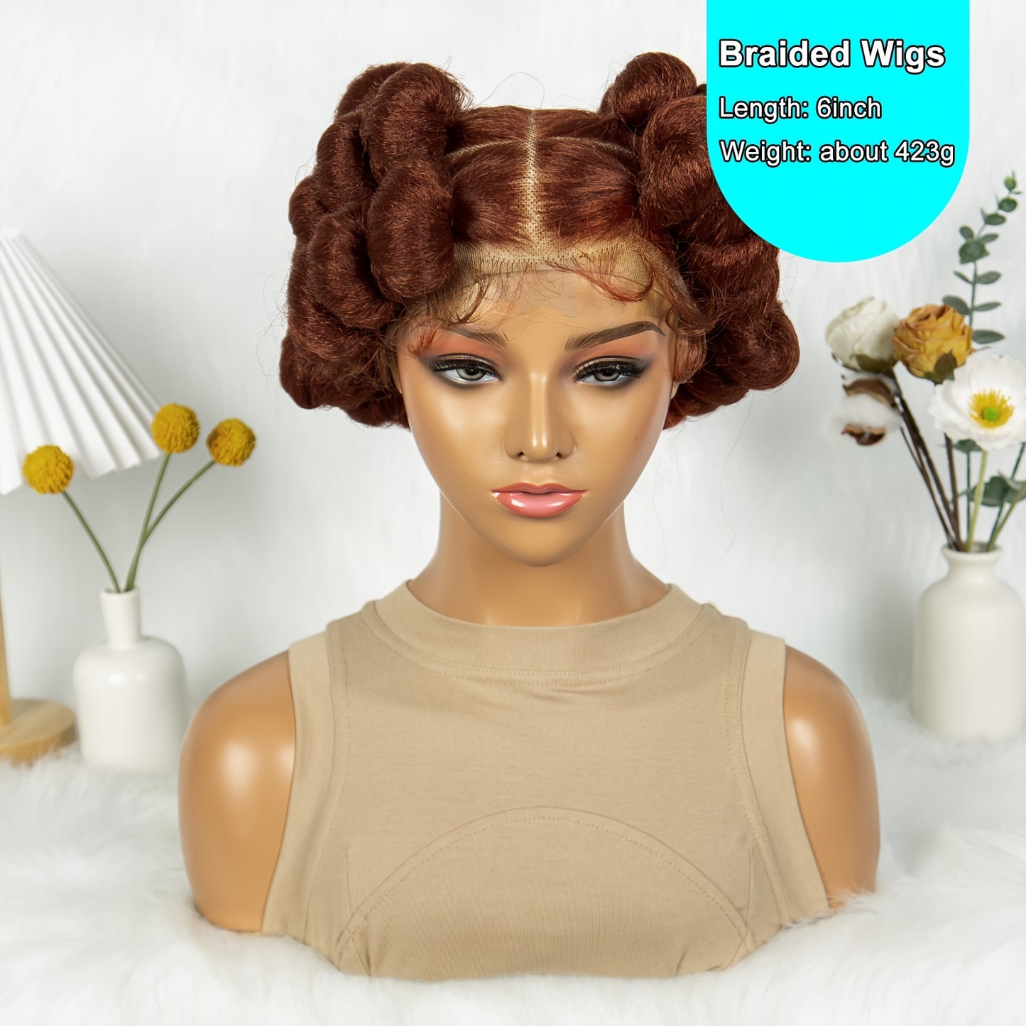 Elegant Full Lace Braid Wig for Women - 200% Density, Double-Layered, Short Style with Large Partition - Perfect for Daily Wear