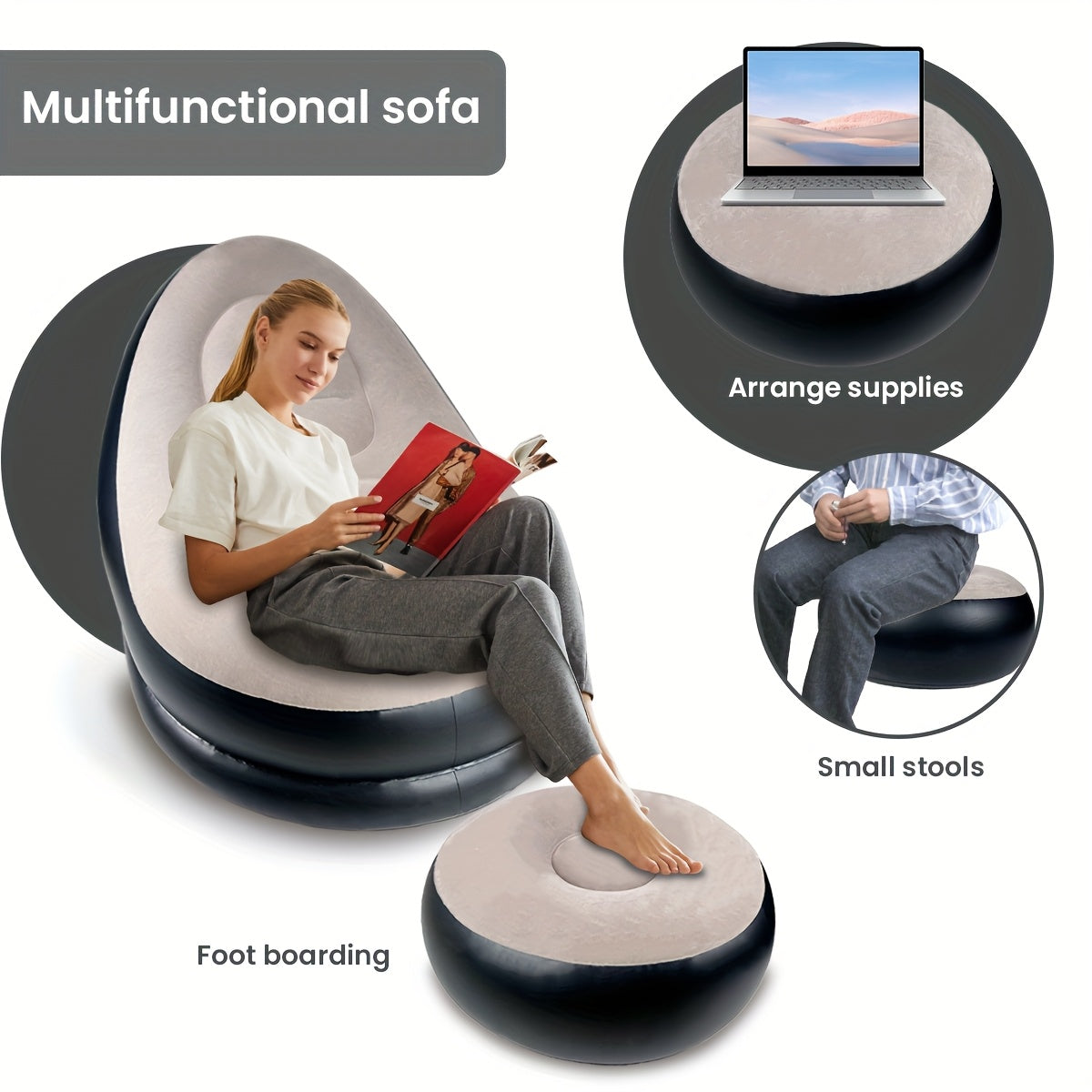 Folding Portable Lazy Sofa Chair - Reclining Flocking Air Couch With Foot Stool For Ultimate Relaxation - Perfect For Indoor Living Room, Gaming, Bedroom, Office, Balcony, Outdoor Travel, And Camping Adventures