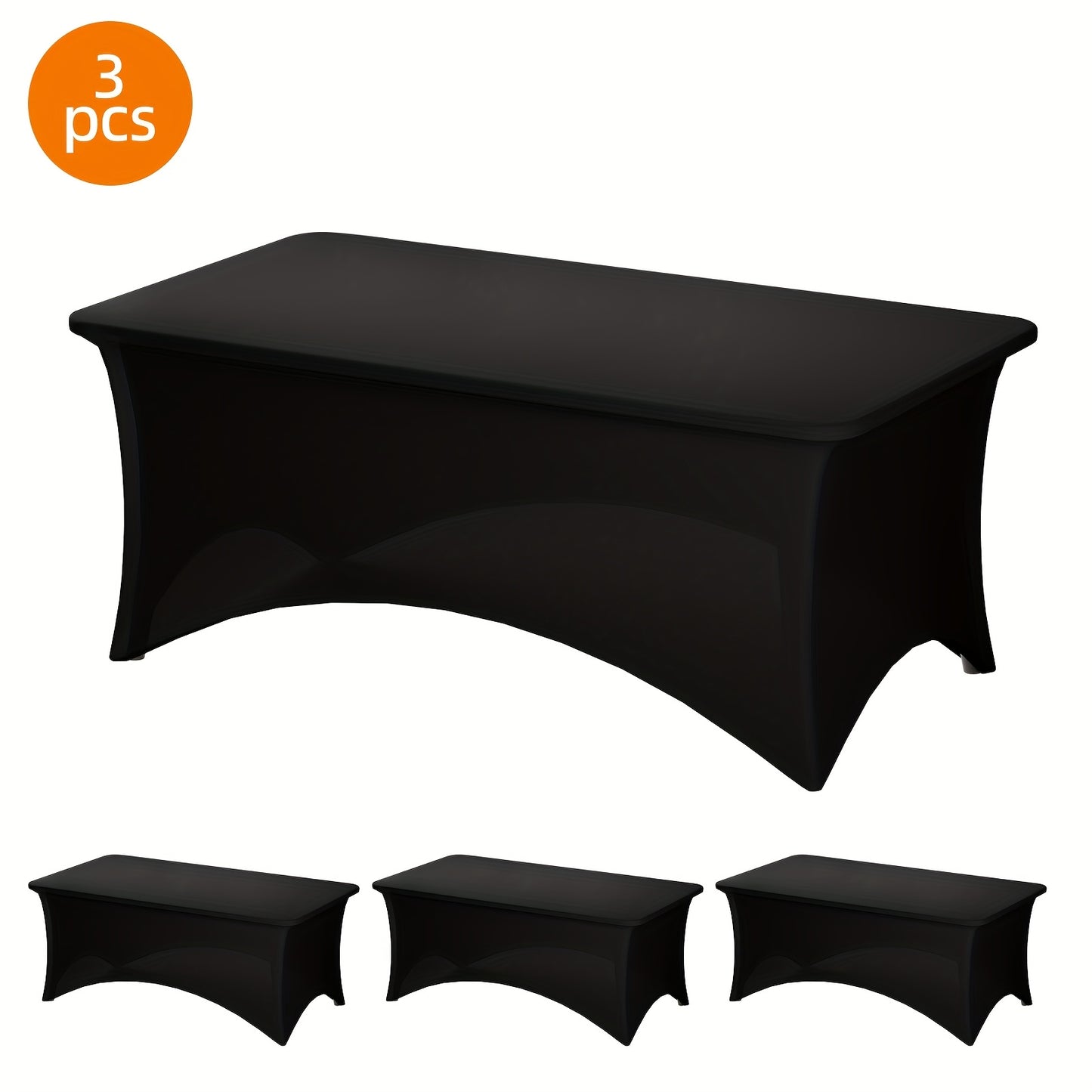 TOMNK 3pcs Black/white Table Cloths Rectangle 4ft/6ft/8ft, Tablecloths Rectangular Stretch Spandex Fitted Table Covers, Trade Shows, Banquet, Weddings, Buffet, Graduation Decorations